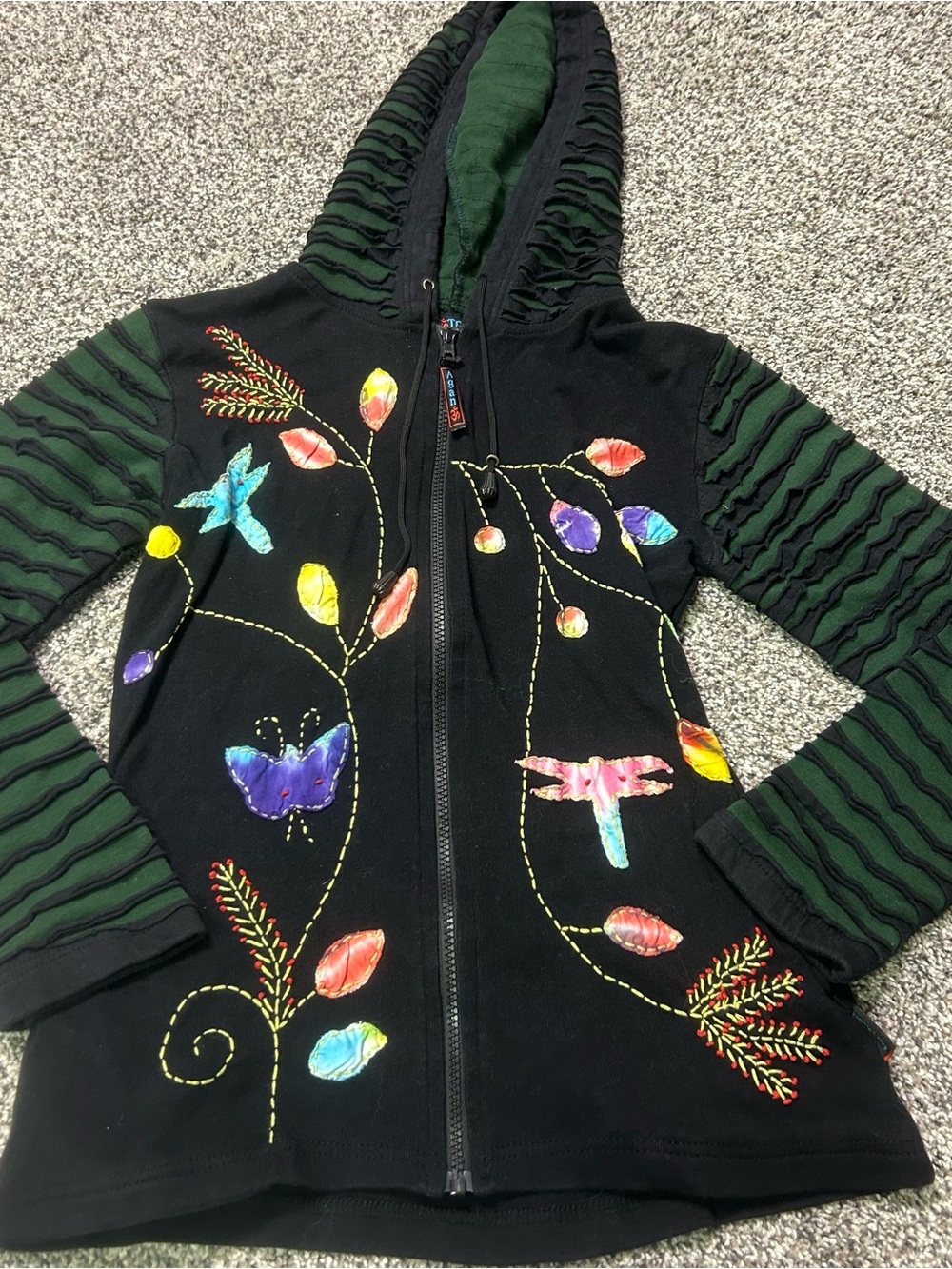 Agan Traders Sz Small Patchwork Embroidered Cotton Zip Up Long Sleeve Artsy